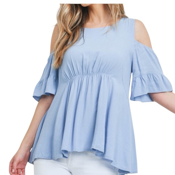 Boutique Light Blue Cold Shoulder Top - Picture 4 of 4